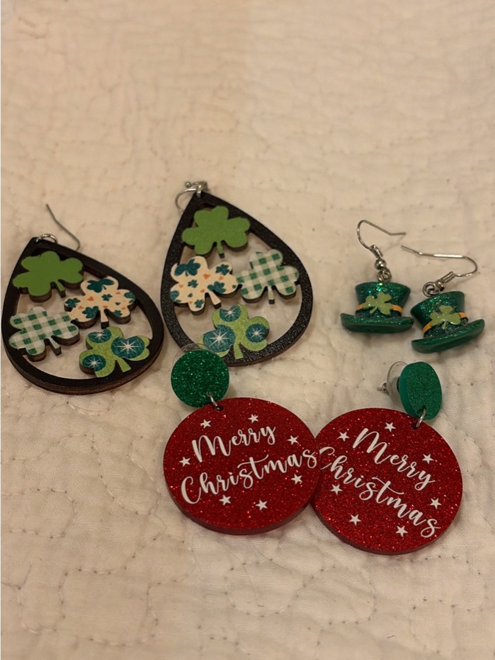 Festive Holiday & Shamrock Earring Set - Red, Green